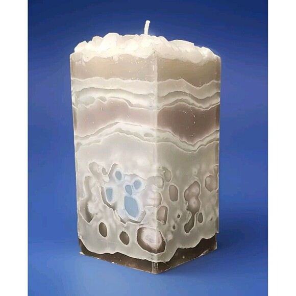 Amethyst and Amber Handmade Opal Crystal Geode Pillar Candle 6" H x 3" W - Picture 3 of 5